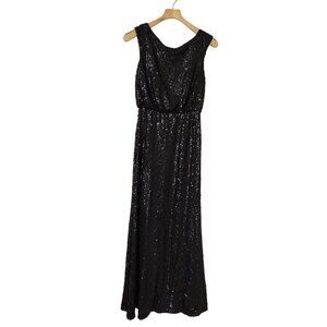 David's Bridal Long Black Sequin Sleeveless Gown Dress Formal Prom Wedding Glam